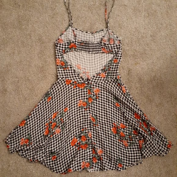 Floral and Checkered Print Skater Dress - Picture 5 of 6